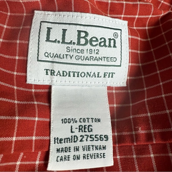 LL Bean Men’s Traditional Fit Red/ rust check Long Sleeve Button Down Size L - Picture 7 of 9